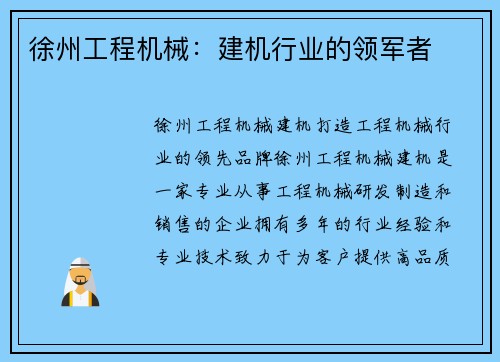徐州工程机械：建机行业的领军者